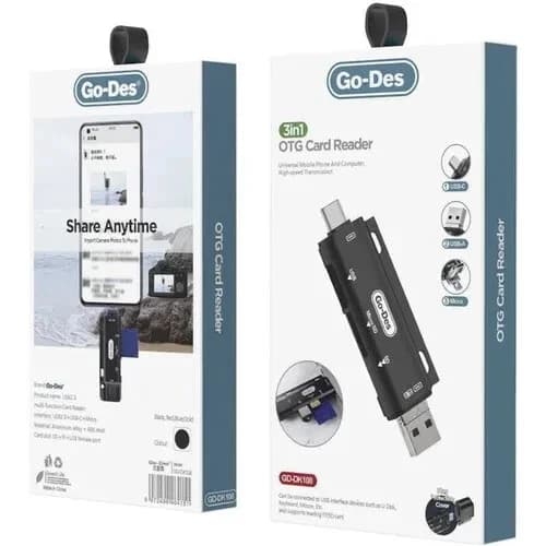 کارت خوان OTG سه کاره گو-دس مدل Go-Des GD-DK108 | رم ریدر SD و MicroSD با USB، Type-C و Micro USB — تصویر ۷