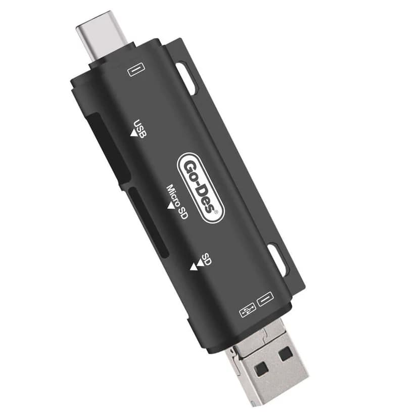 کارت خوان OTG سه کاره گو-دس مدل Go-Des GD-DK108 | رم ریدر SD و MicroSD با USB، Type-C و Micro USB