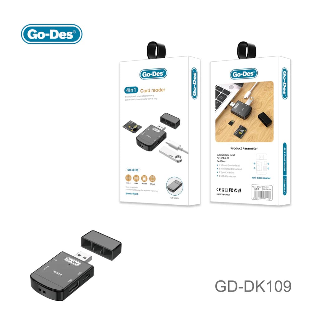 کارت خوان 4 در 1 گو-دس مدل Go-Des GD-DK109 | رم ریدر Type-C و USB با پشتیبانی از SD و MicroSD — تصویر ۱۱