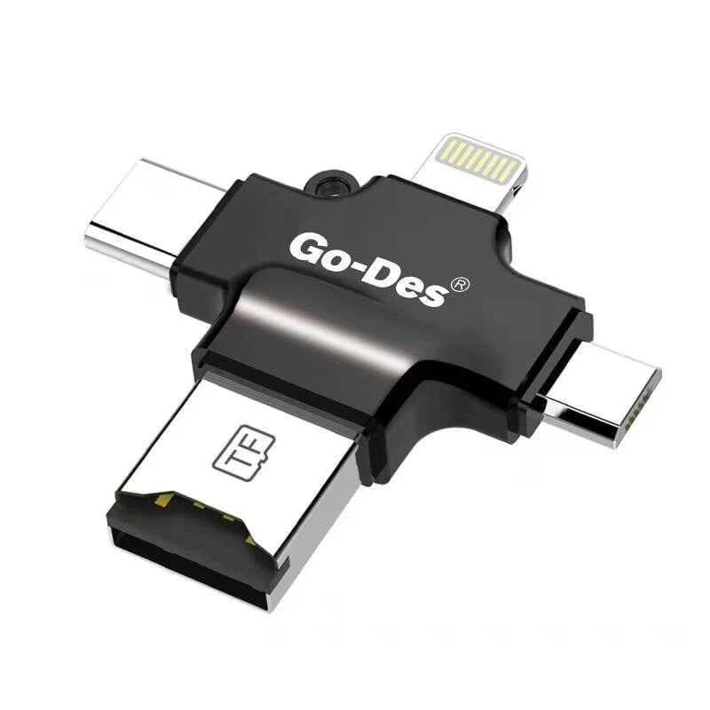 کارت خوان 4 در 1 گو-دس مدل Go-Des GD-DK101 | رم ریدر Type-C، Lightning، Micro USB و USB
