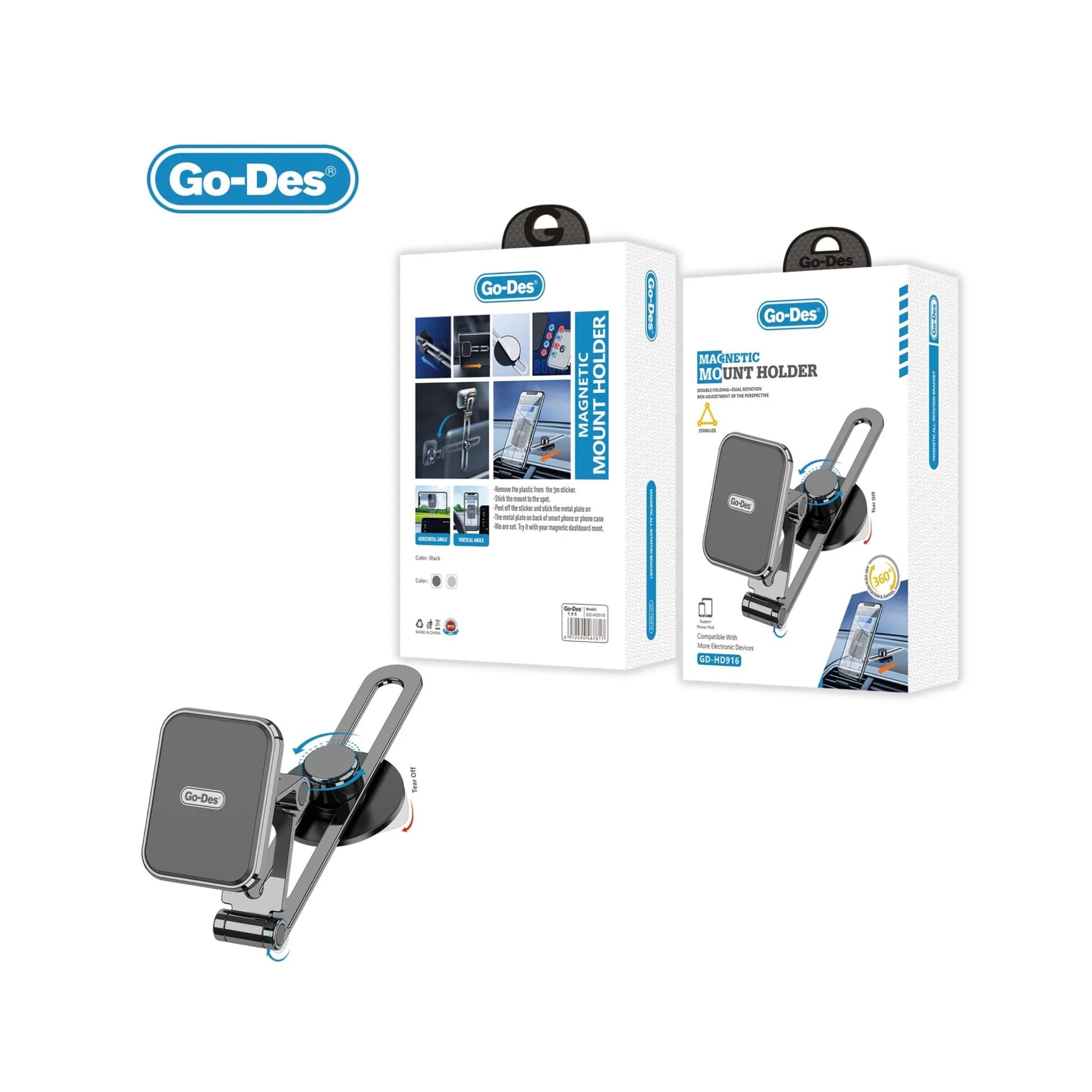 هولدر مغناطیسی تاشو گوشی موبایل گو-دس مدل Go-Des GD-HD916 با چرخش 360 درجه — تصویر ۵