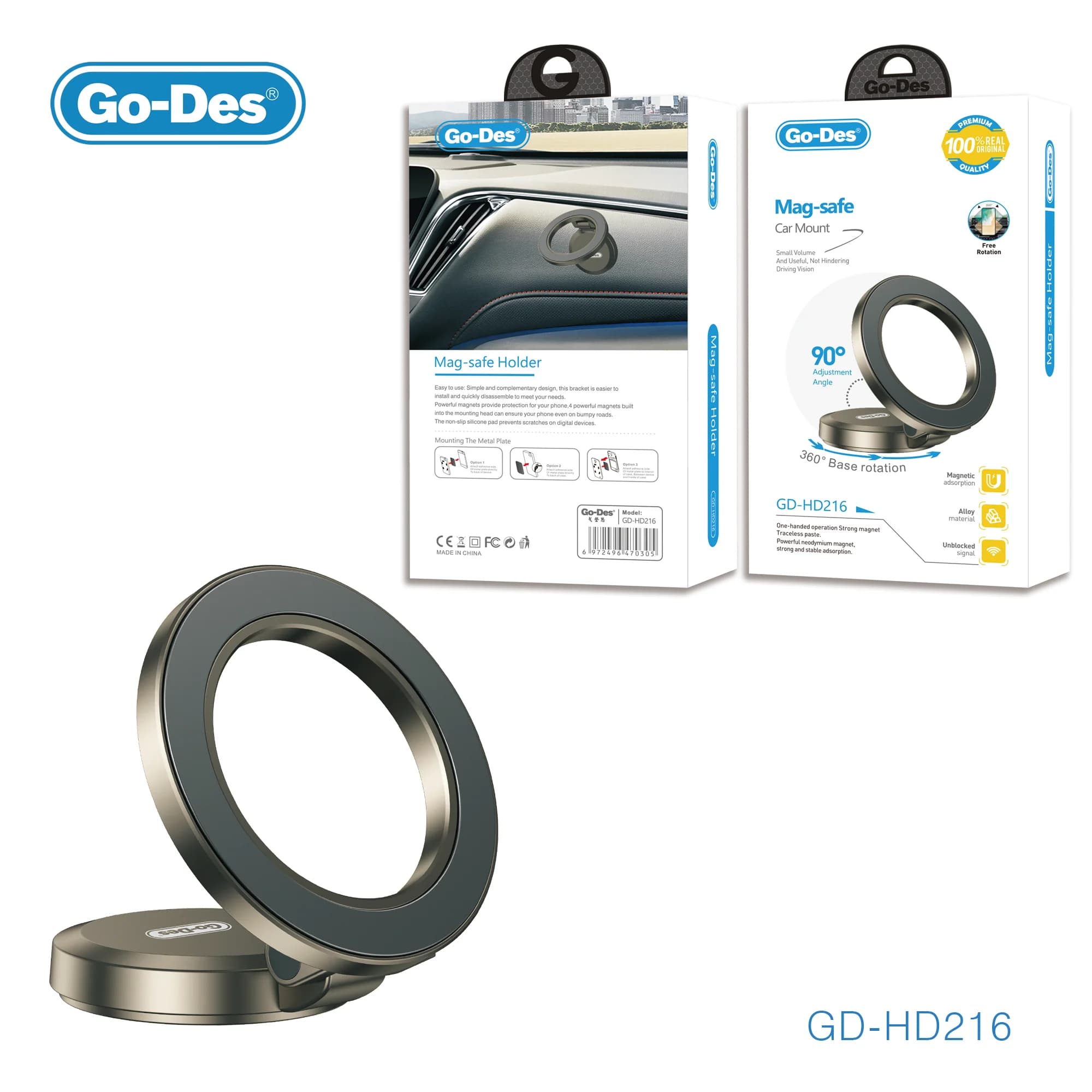 هولدر مغناطیسی خودرو مگ‌سیف گودس مدل Go-Des GD-HD216 با چرخش 360 درجه — تصویر ۷
