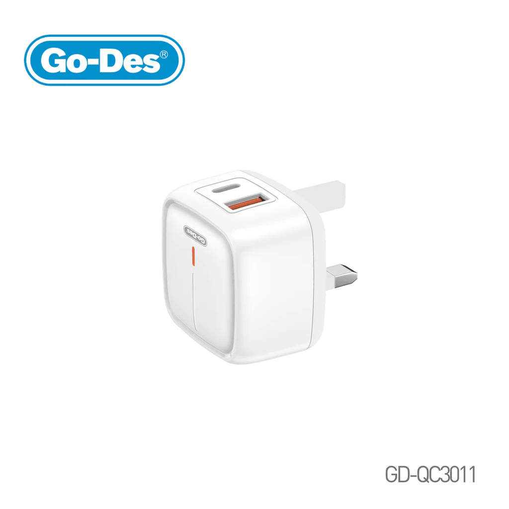 شارژر دیواری فست شارژ گو-دس مدل Go-Des GD-QC3011 دو پورت 20 وات PD + QC3.0