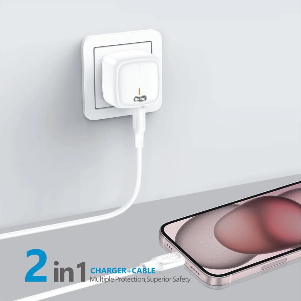 کیت شارژر فست شارژ گو-دس مدل Go-Des GD-QC3301 دو پورت QC3.0 به همراه کابل Lightning / Type-C / Micro USB — تصویر ۸