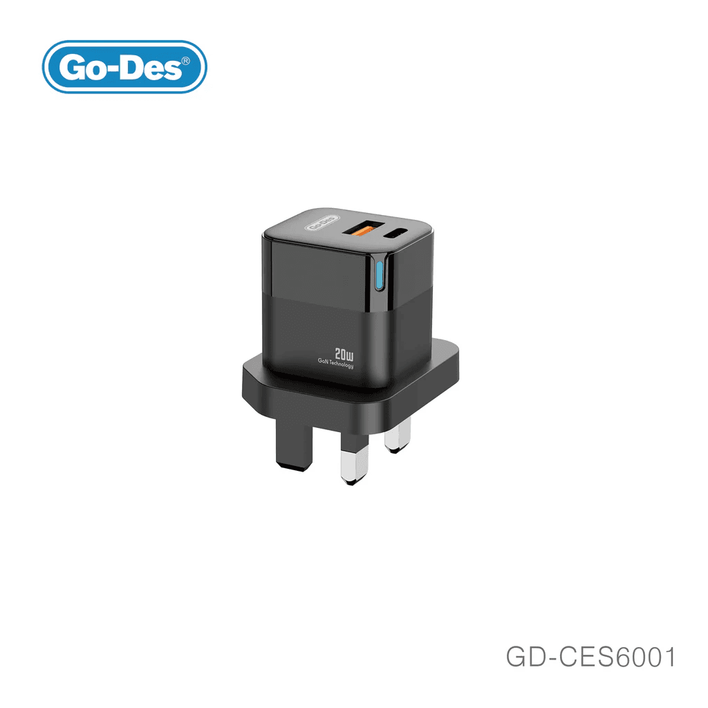 شارژر دیواری فست شارژ گو-دس مدل Go-Des GD-CES6001 دو پورت 20 وات با نمایشگر LED