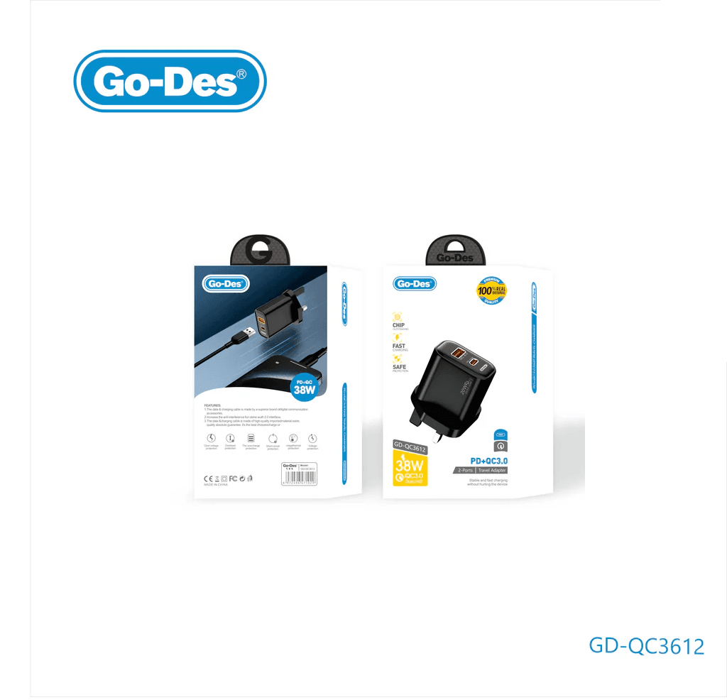 شارژر دیواری فست شارژ گو-دس مدل Go-Des GD-QC3612 توان 38 وات PD + QC3.0 — تصویر ۴