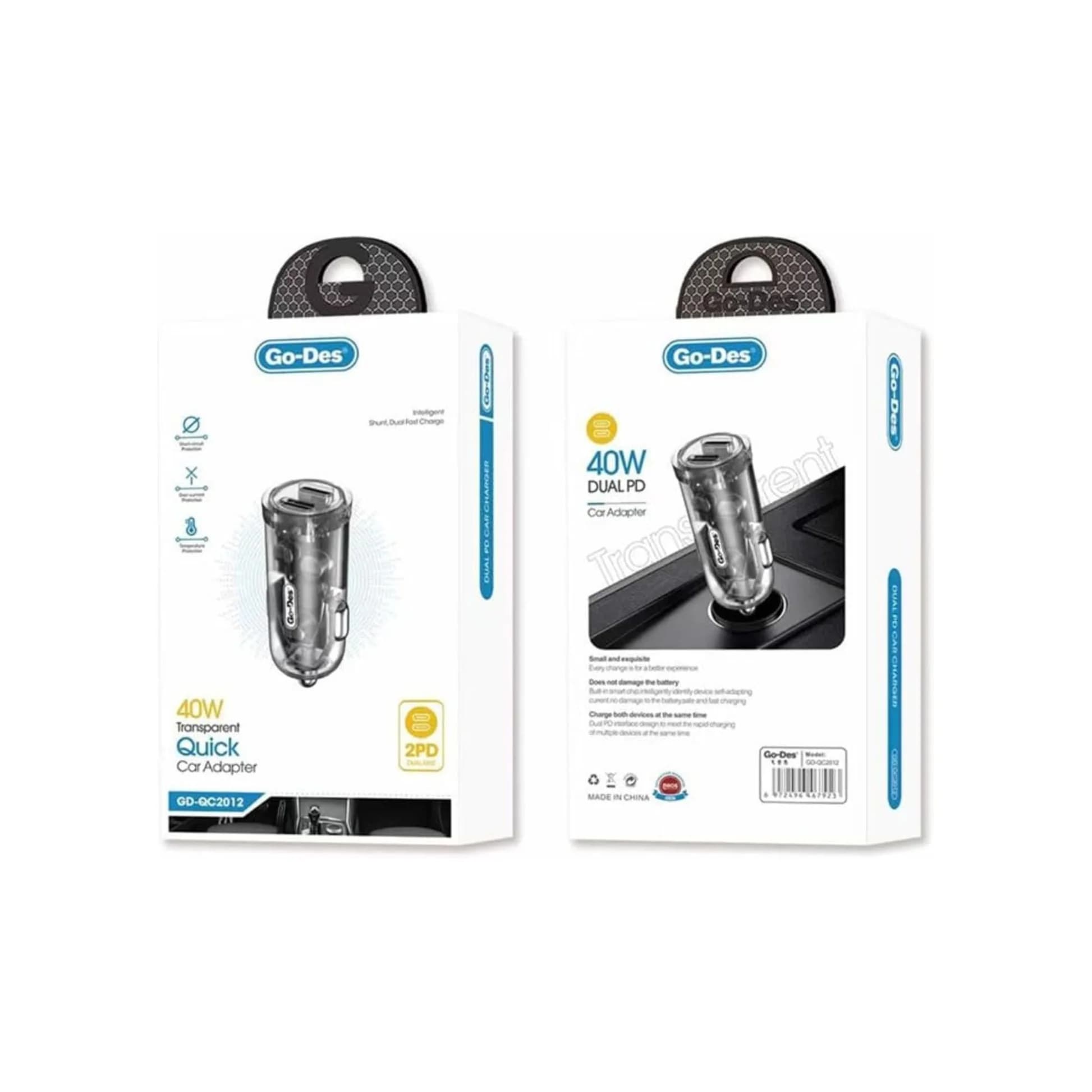 شارژر فندکی دو پورت Type-C گو-دس مدل Go Des GD-QC2012 توان 40 وات با طراحی شفاف — تصویر ۱۰