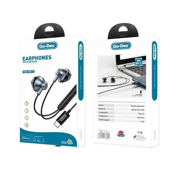 هندزفری فلزی Type-C Go Des GD-EP216 با سوپر باس و صدای Hi-Fi — تصویر ۳