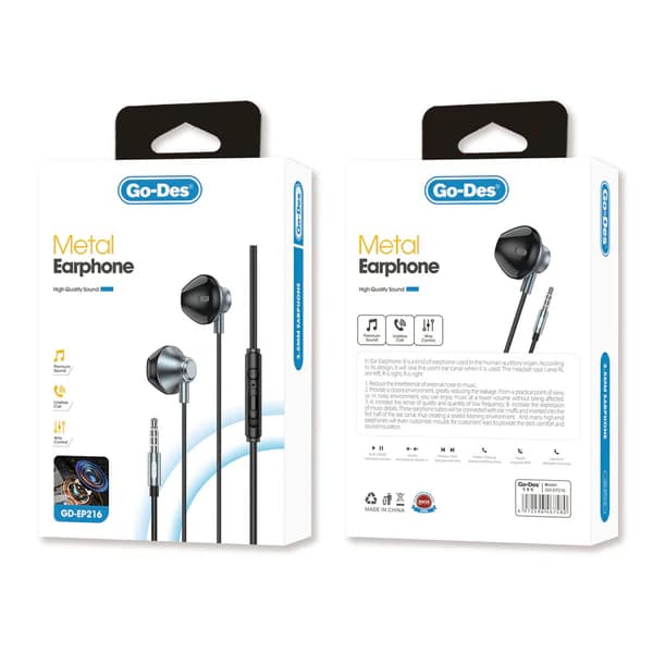 هندزفری فلزی Go Des GD-EP216 با جک 3.5mm و سوپر باس — تصویر ۳