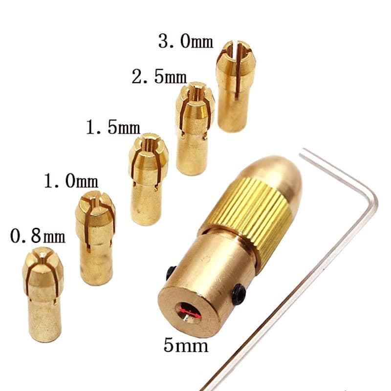 ست سه نظام پنج سر با شفت 5mm و سایز مته 0.8 تا 3mm — تصویر ۵