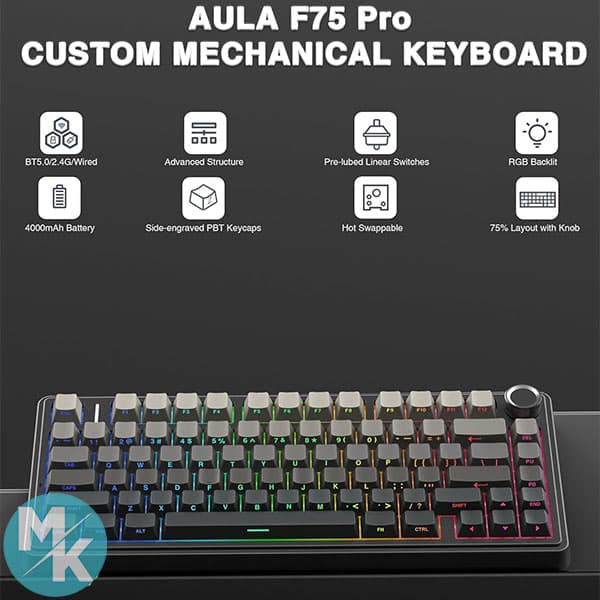 کیبورد مکانیکال برند AULA مدل F75 Pro — تصویر ۷