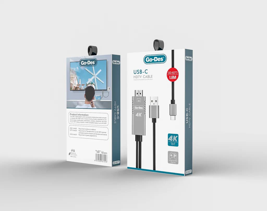 کابل USB-C به HDTV گودس مدل GD-8273 | انتقال تصویر 4K از موبایل و لپ‌تاپ به تلویزیون — تصویر ۶