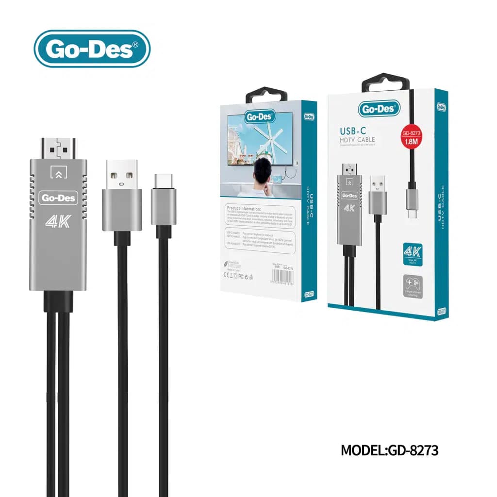 کابل USB-C به HDTV گودس مدل GD-8273 | انتقال تصویر 4K از موبایل و لپ‌تاپ به تلویزیون — تصویر ۱۲