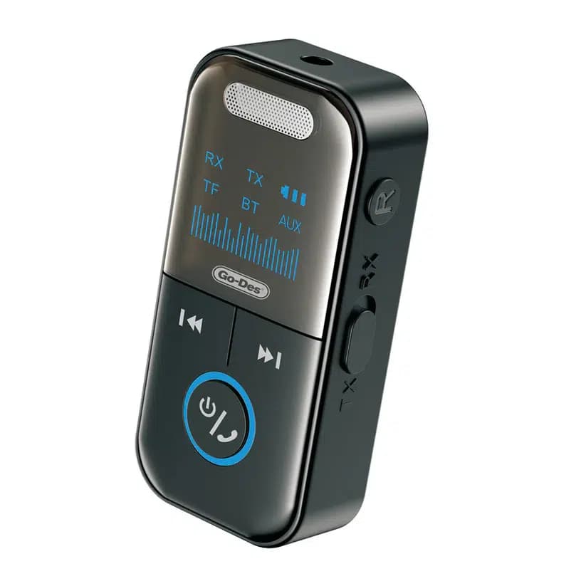 دانگل بلوتوث ۴ کاره Go-Des GD-BT208 | آداپتور بی‌سیم نسخه 5.3 با گیرنده، فرستنده، TF و AUX