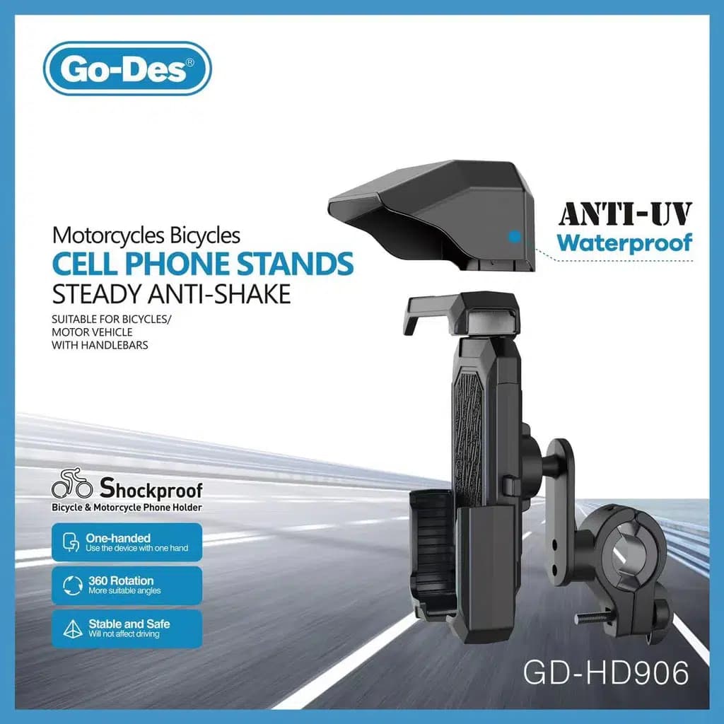 پایه نگهدارنده ضد آب گوشی Go-Des مدل GD-HD906 مخصوص موتور و دوچرخه با چرخش ۳۶۰ درجه — تصویر ۳