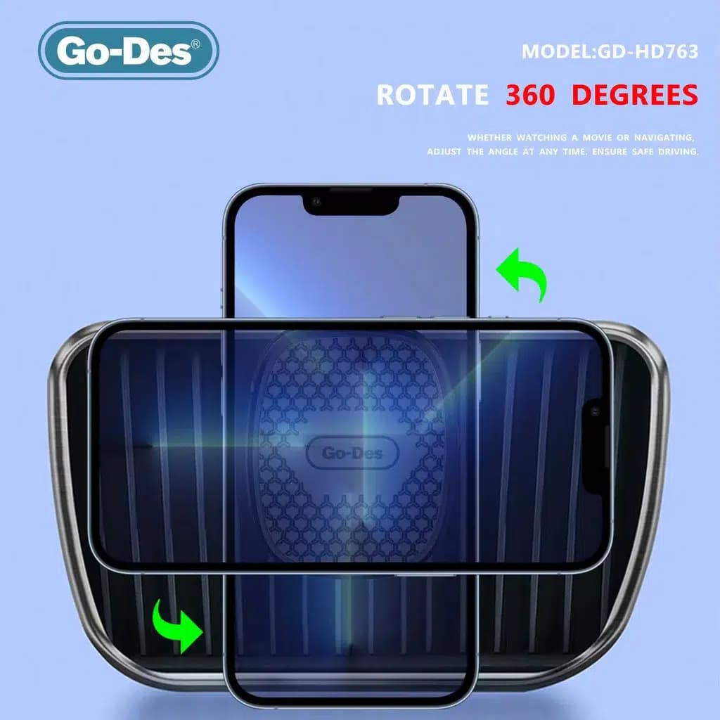 پایه نگهدارنده گوشی خودرو Go-Des مدل GD-HD763 | هولدر دریچه کولر با چرخش 360 درجه و طراحی مقاوم — تصویر ۷