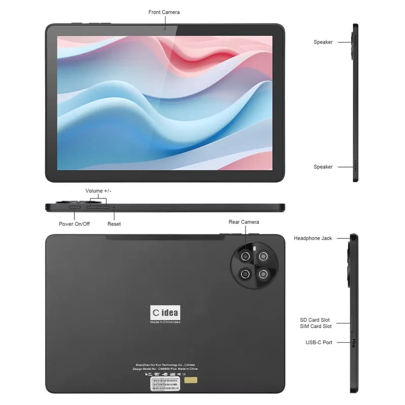 تبلت اندروید 10 اینچ برند C idea مدل CM8800 PLUS مشکی — تصویر ۴
