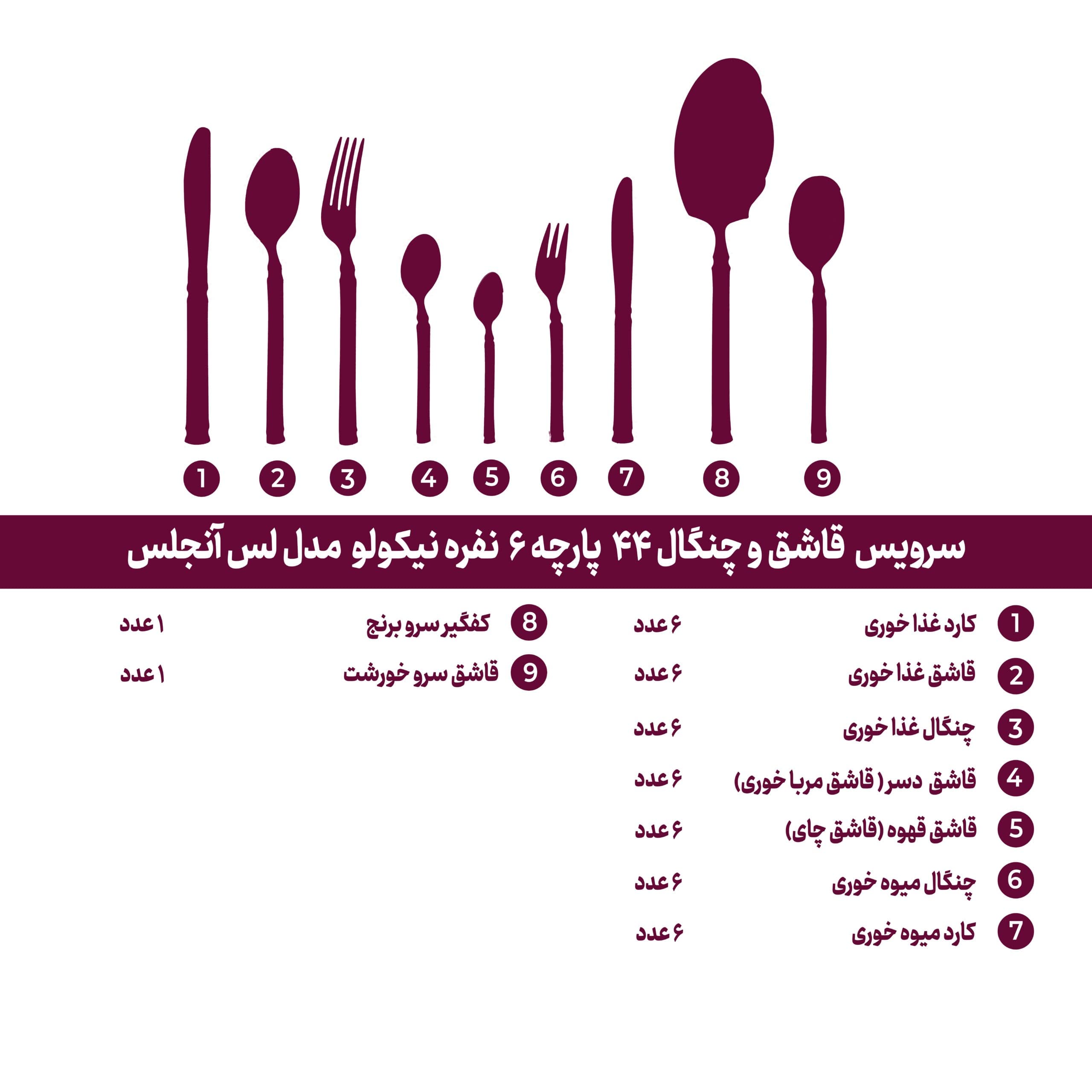 سرویس قاشق و چنگال ۴۴ پارچه نیکولو مدل لس آنجلس — تصویر ۵