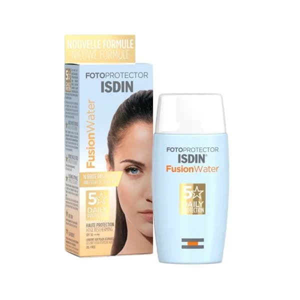 ضدآفتاب بی‌رنگ ایزدین SPF50 مدل Fusion Water 5 Daily مناسب انواع پوست، حجم 50 میلی‌لیتر اورجینال اسپانیا — تصویر ۲