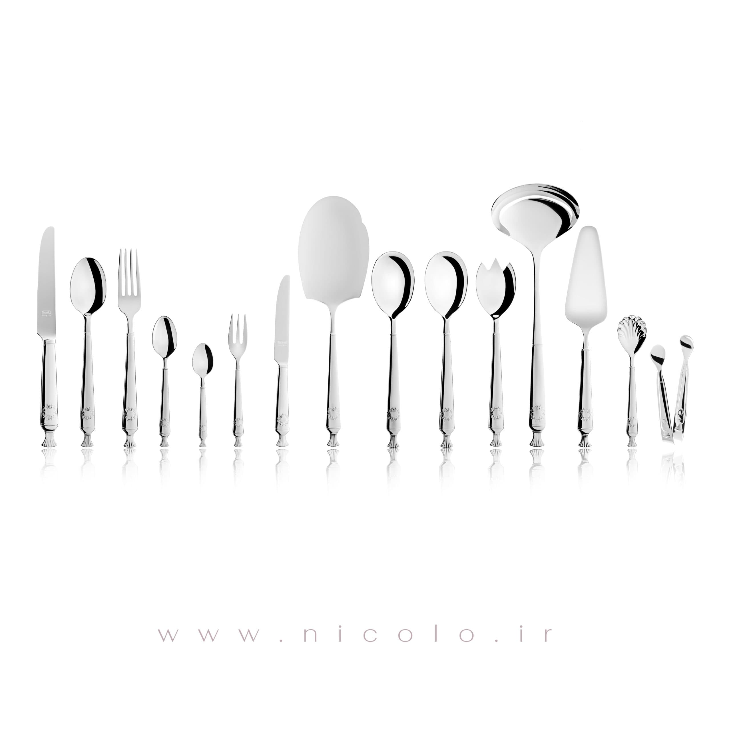 سرویس قاشق و چنگال ۵۰ پارچه نیکولو مدل رویال نقره ای(جعبه نفیس) — تصویر ۲
