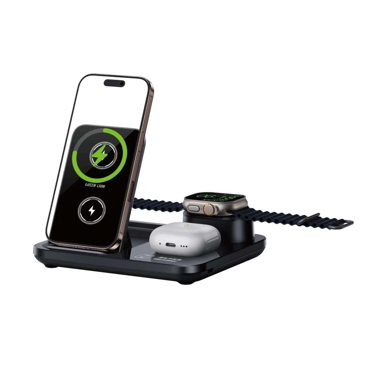 شارژر وایرلس سه کاره Green Lion مدل GN3IN1MWCBK