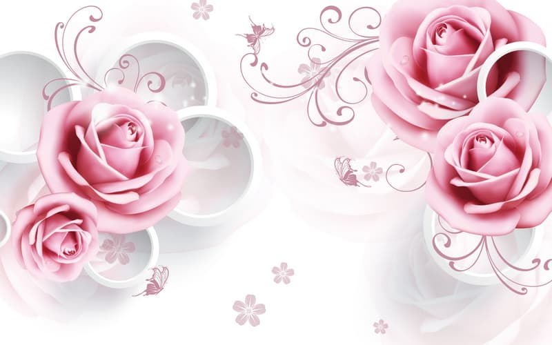 پوستر دیواری گل رز صورتی سه‌بعدی