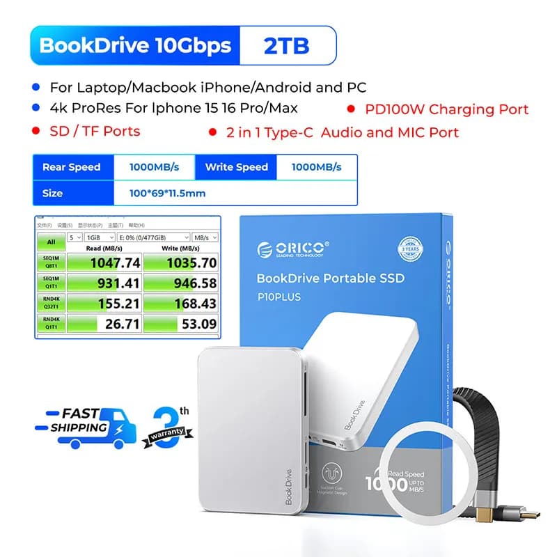 حافظه اس اس دی اکسترنال مگنتی اوریکو مدل P10PRO‑2T ظرفیت 2TB — تصویر ۵