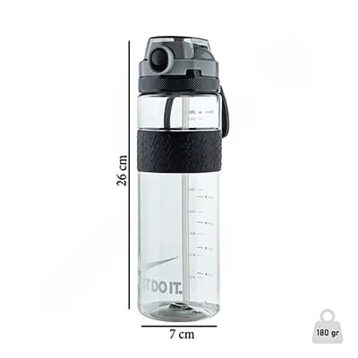 قمقمه ورزشی نی دار 800 سی سی طرح نایک JUST DO IT 01 | مشکی/طوسی — تصویر ۸