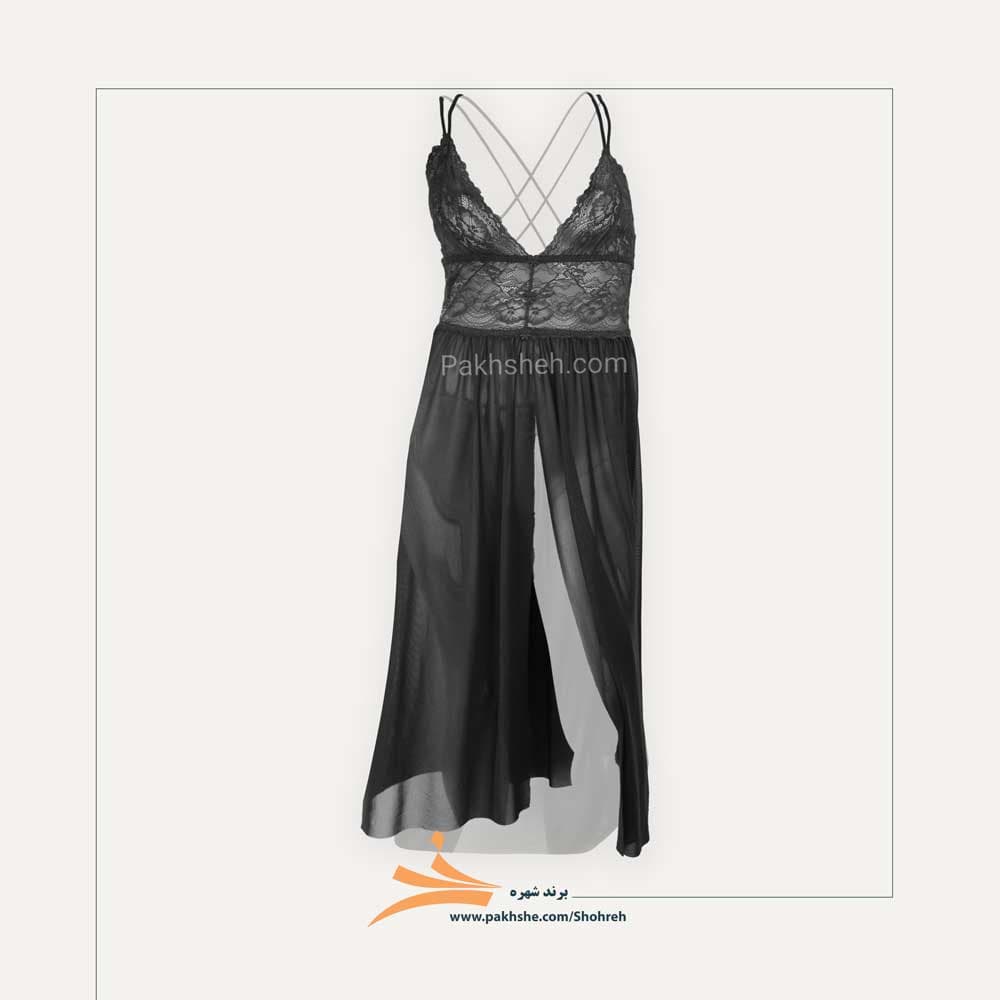 لباس خواب بلند چاک دار مشکی برند شهره کد 403502