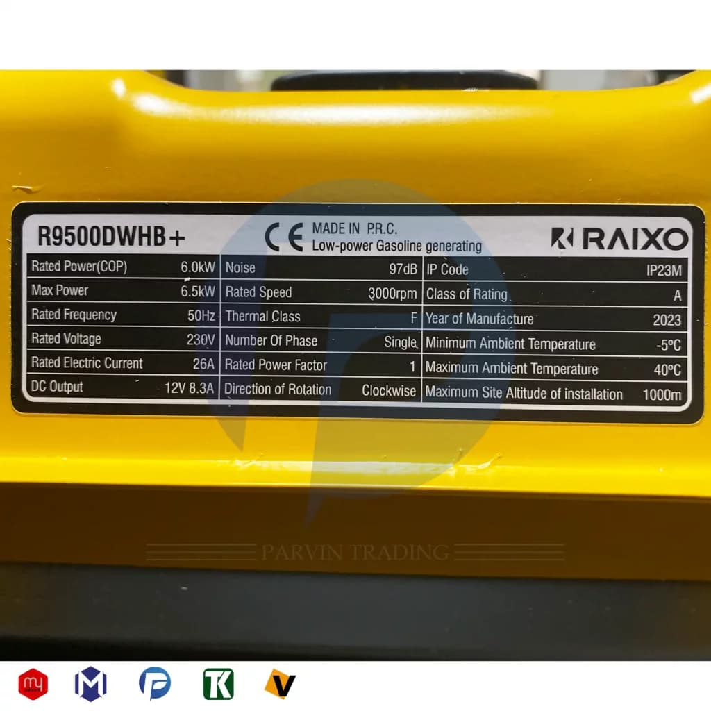 موتور برق 6.5 کیلووات راکسیو مدل R9500DWHB — تصویر ۱۱