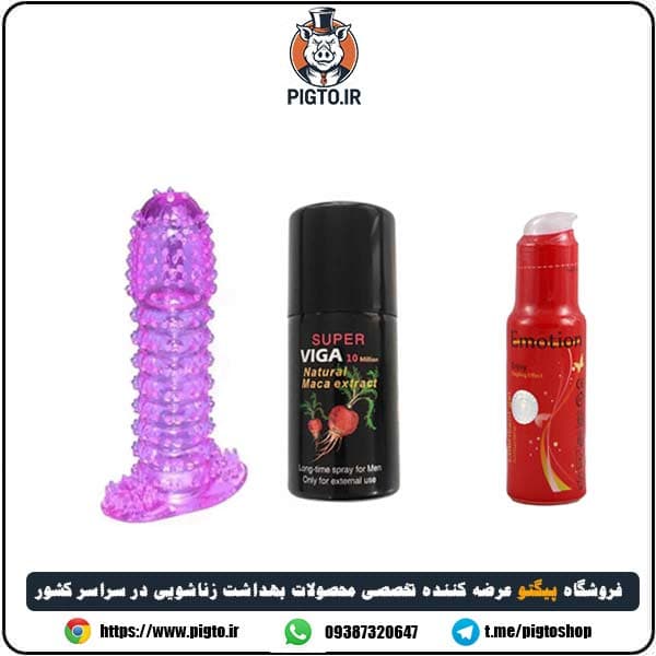 پک ویژه کاندوم ژله ای لبه دار + اسپری ویگا 10 میلیون + ژل ایموشن قرمز
