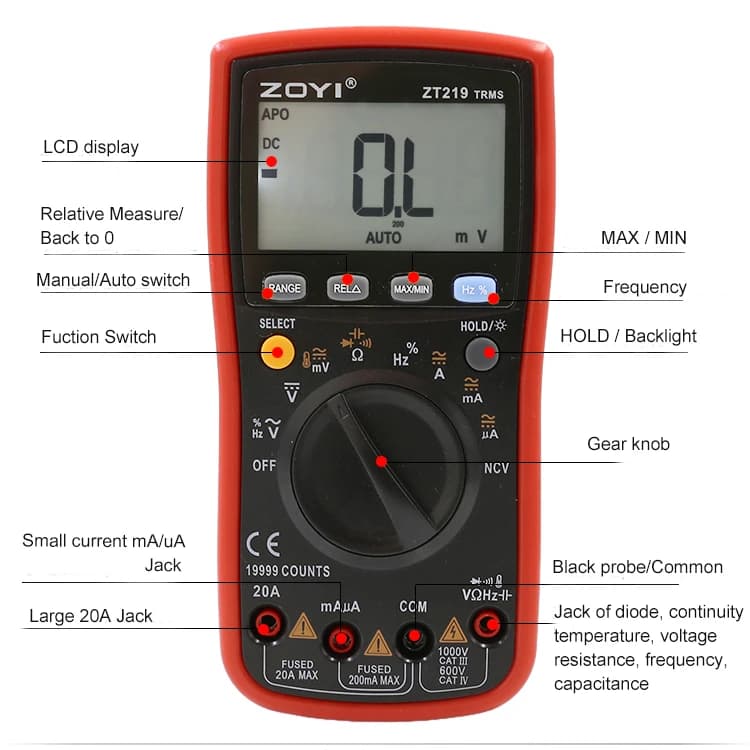 مولتی متر دیجیتال زویی مدل ZT-219 — تصویر ۳
