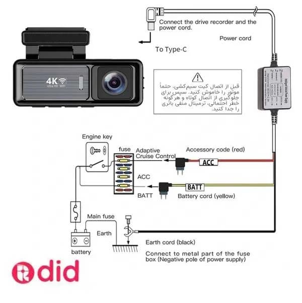 دوربین ثبت وقایع خودرو اتوویژن مدل M6 4K-WiFi به همراه دوربین عقب و رم 64 گیگ و کیت برق مستقیم — تصویر ۵