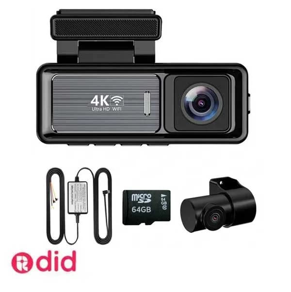 دوربین ثبت وقایع خودرو اتوویژن مدل M6 4K-WiFi به همراه دوربین عقب و رم 64 گیگ و کیت برق مستقیم