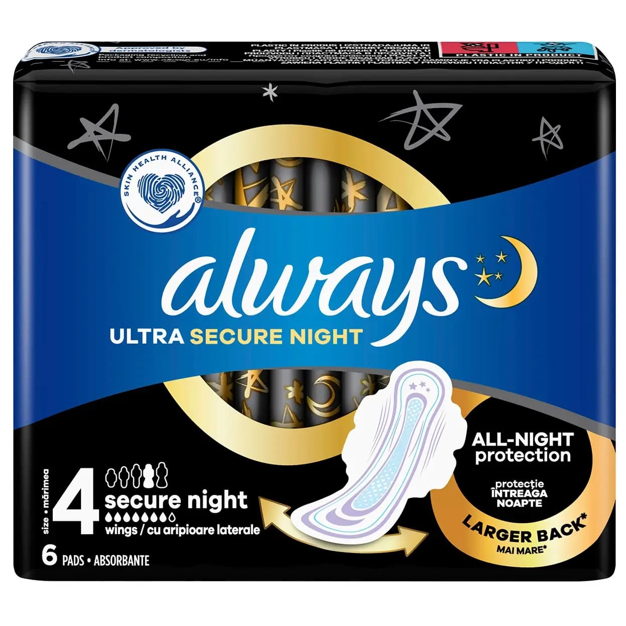 نوار بهداشتی آلویز شبانه بسیار نازک سایز ۴ بسته 6 عددی Always Ultra Secure