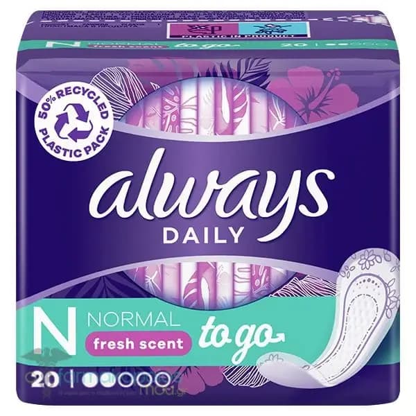 نواربهداشتی/ پد روزانه آلویز تو گو نرمال بسته 20 عددی Always Dailies To Go Normal