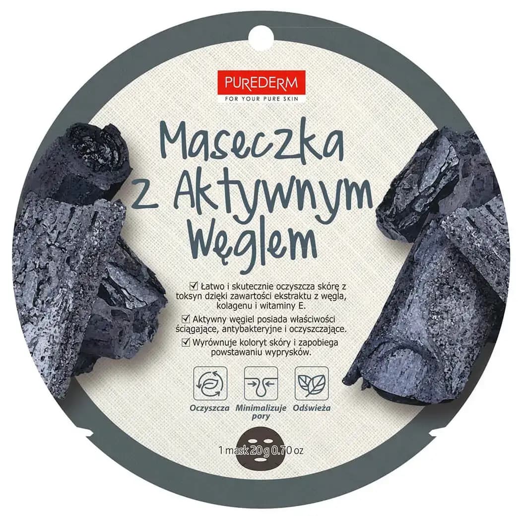 ماسک ورقه‌ای صورت زغال و کلاژن پیوردرم سم‌زدایی و پاکسازی منافذ 18 گرم Purederm Charcoal Collagen Mask