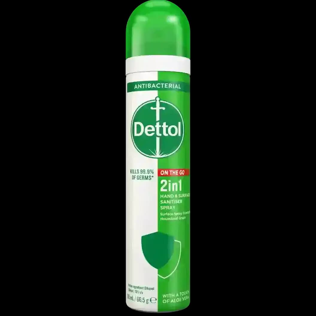 اسپری ضدعفونی کننده دست و سطوح دوکاره نابودکننده میکروب بدون خشکی پوست دتول 90 میل Dettol 2in1 Hand and Surface Sanitiser Spray