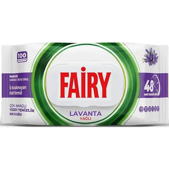 دستمال مرطوب چند منظوره سطوح فیری با رایحه اسطوخودوس ۱۰۰ عدی Fairy Lavanta Yagli