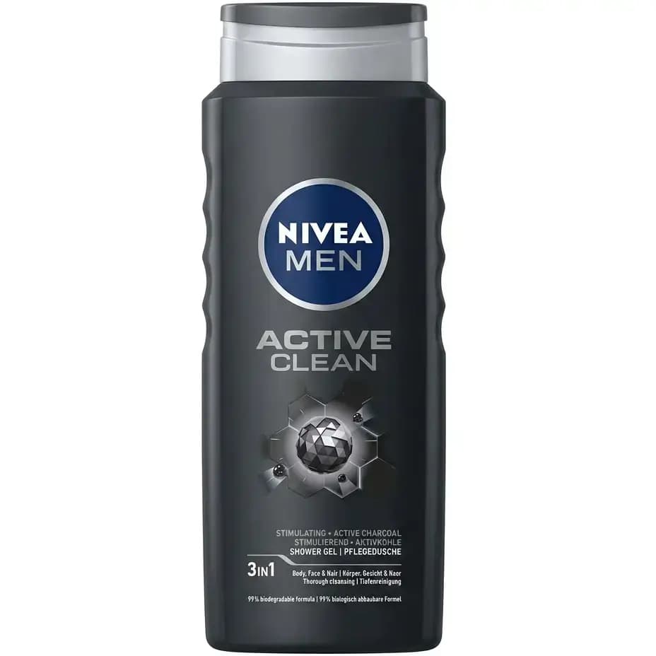 ژل شستشوی ۳ در ۱ سر، صورت و بدن نیوآ مردانه زغالی حجم ۵۰۰ میل Nivea Men Active Clean 3 in 1