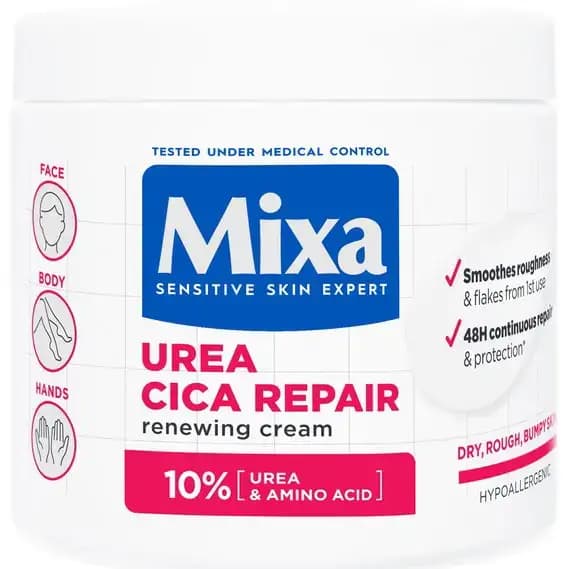 کرم و بالم ترمیم‌کننده اوره میکسا رفع قطعی پینه، زبری و پوست مرغی 400 میل Mixa Urea Cica Repair