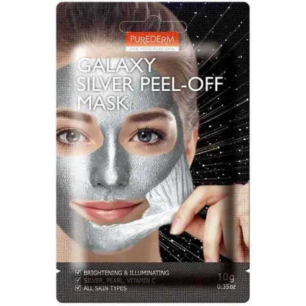 ماسک پیل آف نقره ای کهکشانی پیوردرم روشن کننده و لایه بردار10 گرم Purederm Galaxy Silver Peel-off Mask