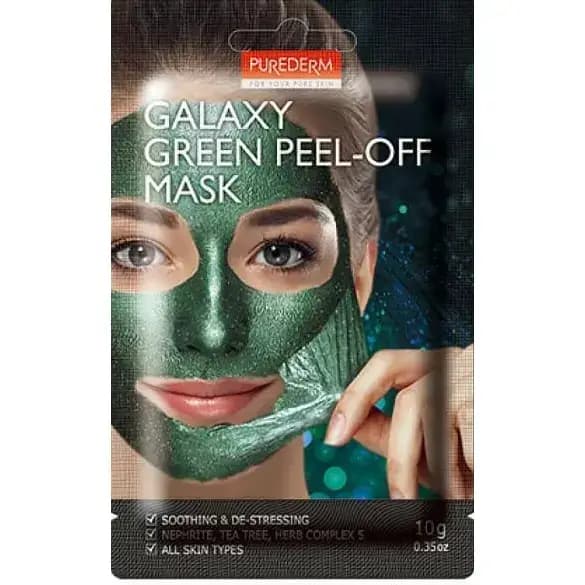ماسک پیل آف گلکسی سبز پیوردرم تسکین دهنده و ضد استرس پاکسازی منافذ 10 گرم Purederm Galaxy Green Peel-Off Mask — تصویر ۲