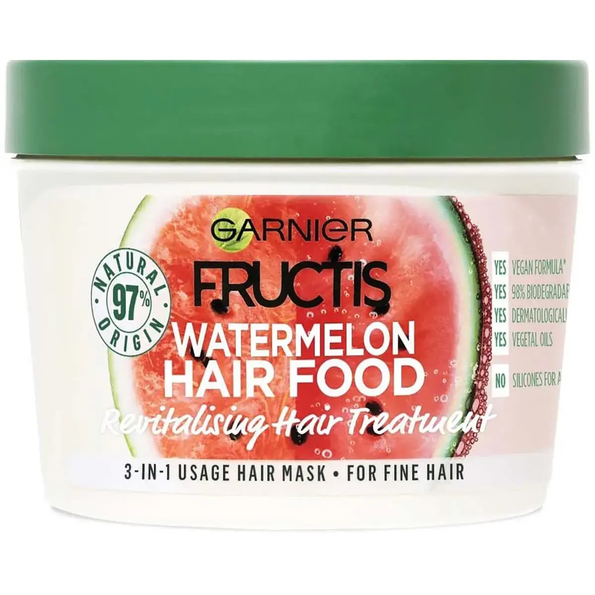 ماسک موی 3 کاره هندوانه گارنیه حجم دهنده و آبرسان 390 میل Garnier Fructis Hair Food Anguia Rivitalizzaute