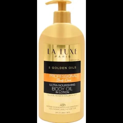 لوسیون بدن لالوکس پاریس سفت‌کننده و مغذی 4بعدی مخصوص پوست خشک 350میل LA Luxe Paris 5 Golden Oils Ultra Nourishing Body Oil In Lotion — تصویر ۲
