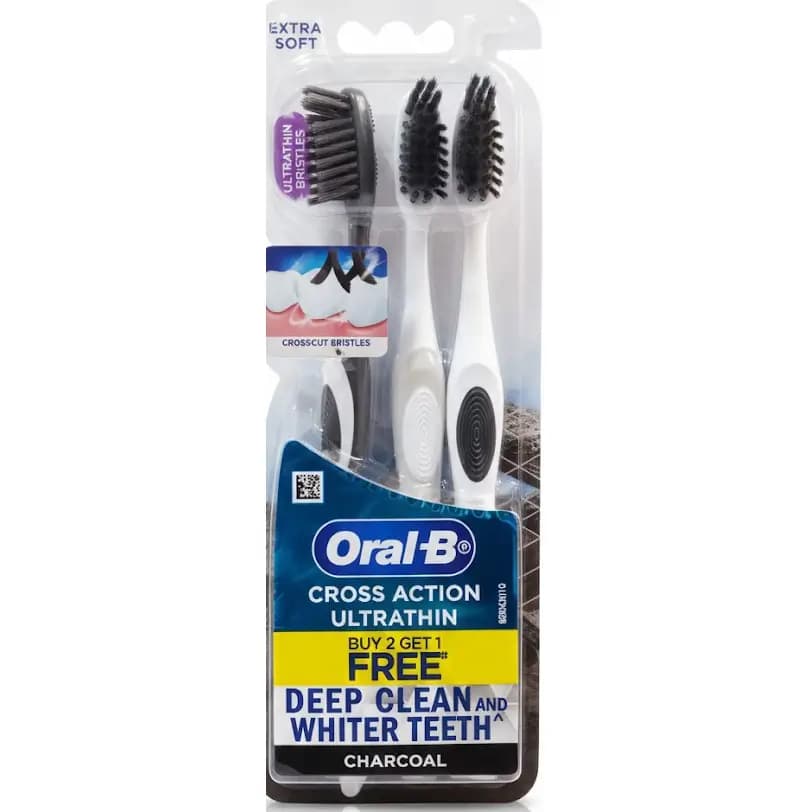 مسواک اورال بی زغالی کراس اکشن بسته 3 عددی الیاف فوق نرم Oral-B Toothbrush Crossaction Charcoal — تصویر ۲