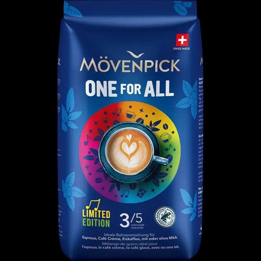 دانه قهوه موونپیک وان فور آل 50-50 ترکیبی متعادل برای اسپرسو و لاته 1کیلویی MOVENPICK ONE for ALL — تصویر ۲