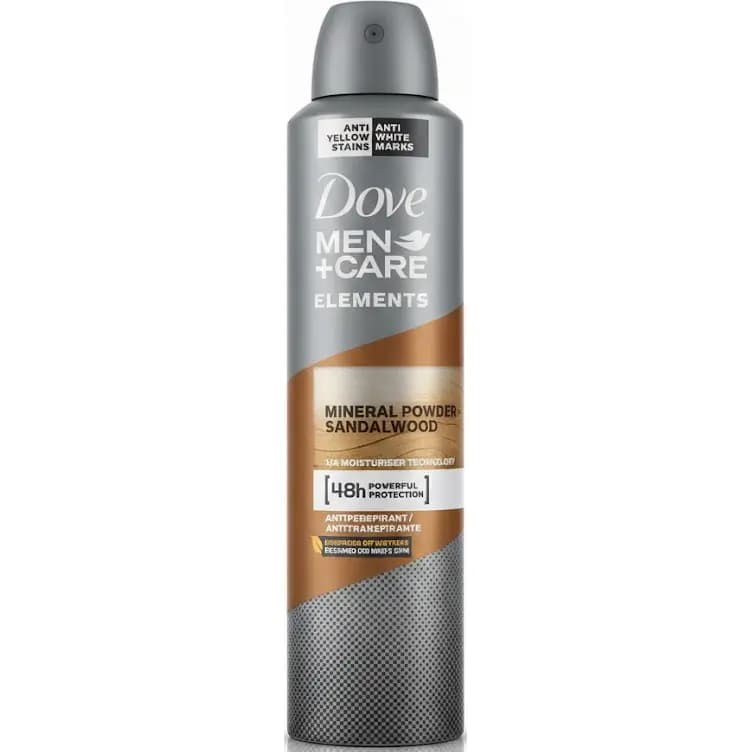 اسپری ضد تعریق مردانه داو سری Elements با رایحه چوب صندل ۴۸ ساعته ۲۵۰ میل Dove Deo Spray Men Min.Powder+Sandalwood