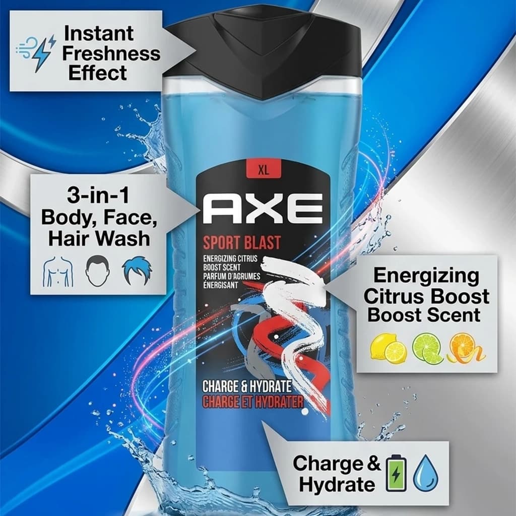 شامپو ۳ در ۱ اکس مدل اسپورت بلاست AXE Sport Blast — تصویر ۷