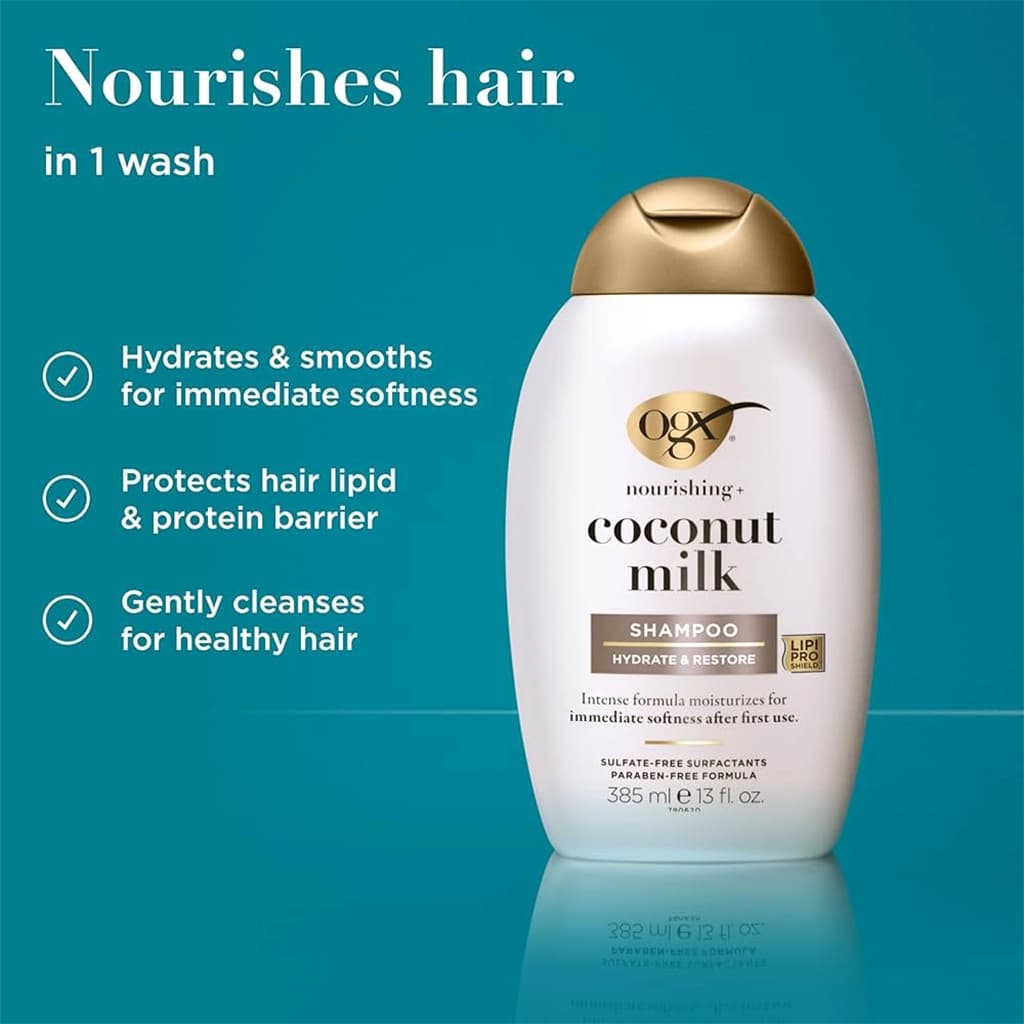 شامپو او جی ایکس شیر نارگیل آبرسان و مغذی (کوکونات میلک) OGX coconut milk shampoo — تصویر ۳